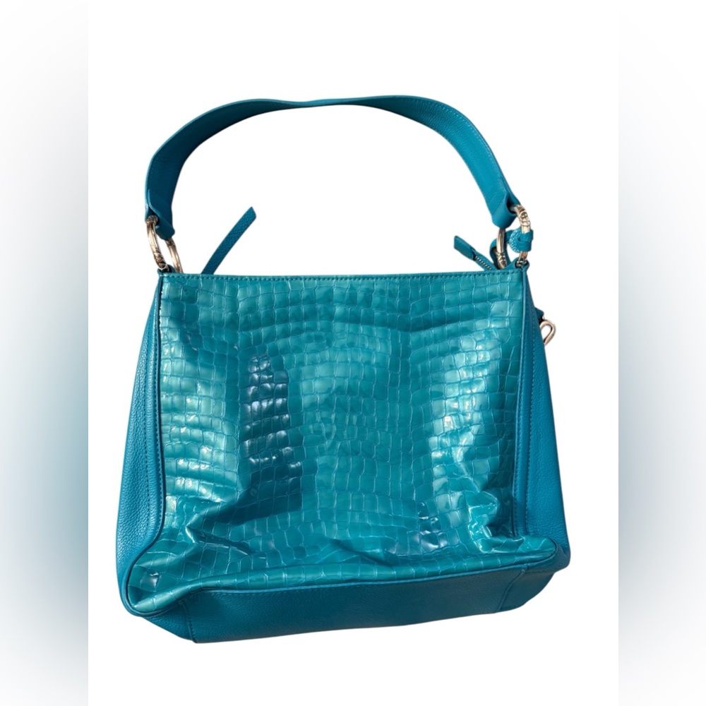 Brighton Cher Shoulder Bag in Teal Croc Embossed Leather